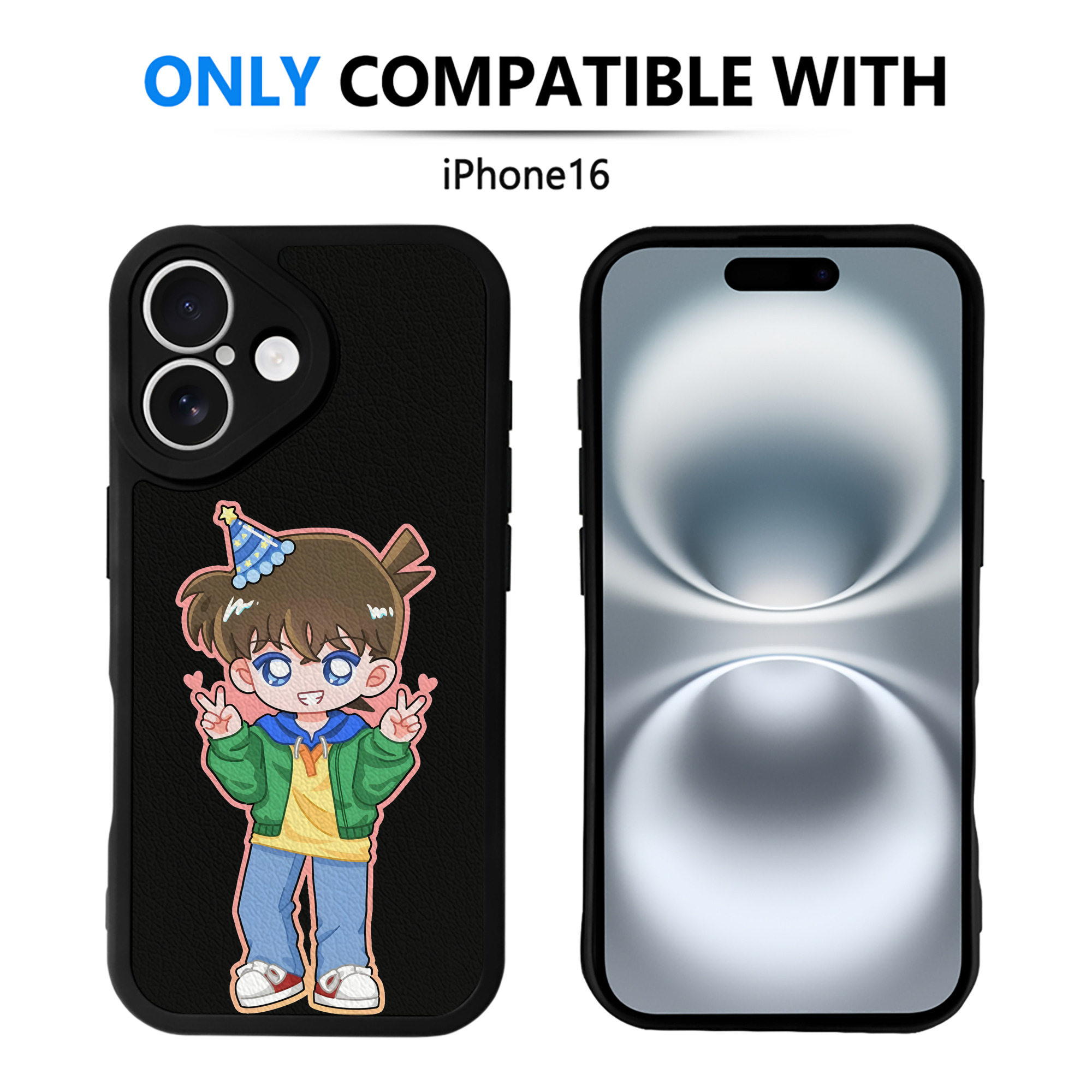 （画像用） 名探偵コナン 江戸川 コナン Detective Conan Conan Edogawa 【iPhone 16シリーズ対応】シリコンスマホケース（レザー調） 材質：シリコン